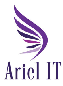 Logo featuring a purple stylized wing above the serif text 'Ariel IT'.